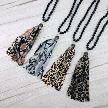 Vintage Monogram Crystal beaded leopard tassel Necklace