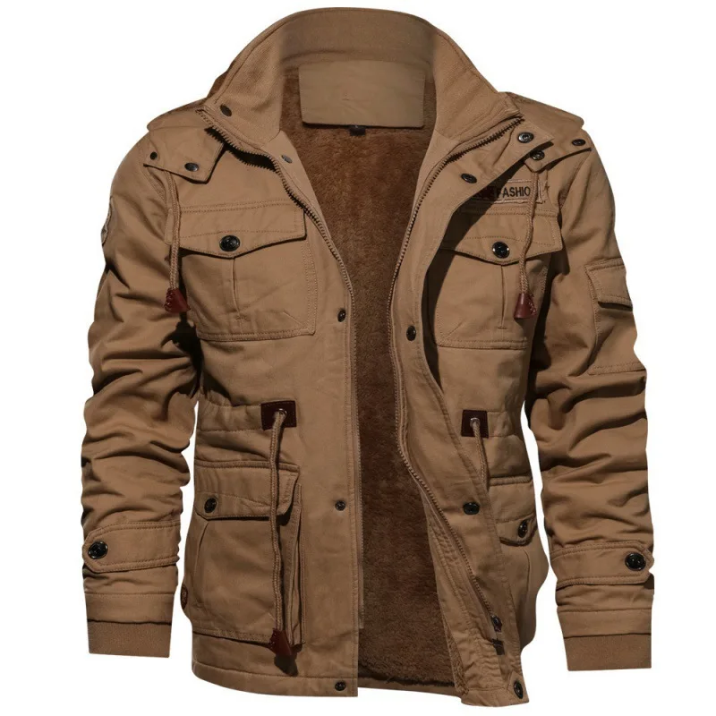 Designer Denim Fabric Cotton Winter Plus Size Men's Cargo Safari Bomber Jacket_voghion.com