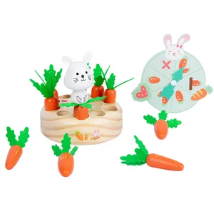 Wooden Rabbit Radish Pulling Game for 0-3 Years Baby Parent-Child Targeting Cognitive & Fine Motor Skills Educational Toy