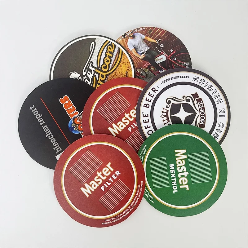 Square round absorbent paper cup coaster coffee drink paper mat custom print design cardboard paper beer coaster 