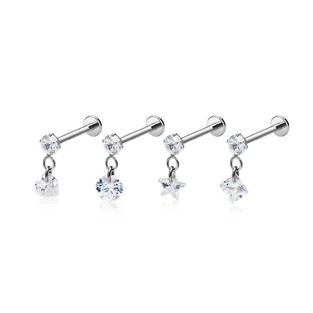 Titanium star heart CZ Labret Stud Earrings Tragus Cartilage Lobe Helix Daith Inlaid Lip Studs Body Piercing Jewelry