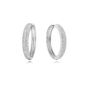 Keiyue 925 Sterling Silver Large Hoop Earrings Classic Style CZ Pave for Wedding Party Gift Fashionable Jewelry Trusted Supplier