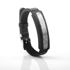Carbon Fiber Real Meteorite Unisex Charm Bracelet with Stainless Steel and Leather Jewelry Bracelets