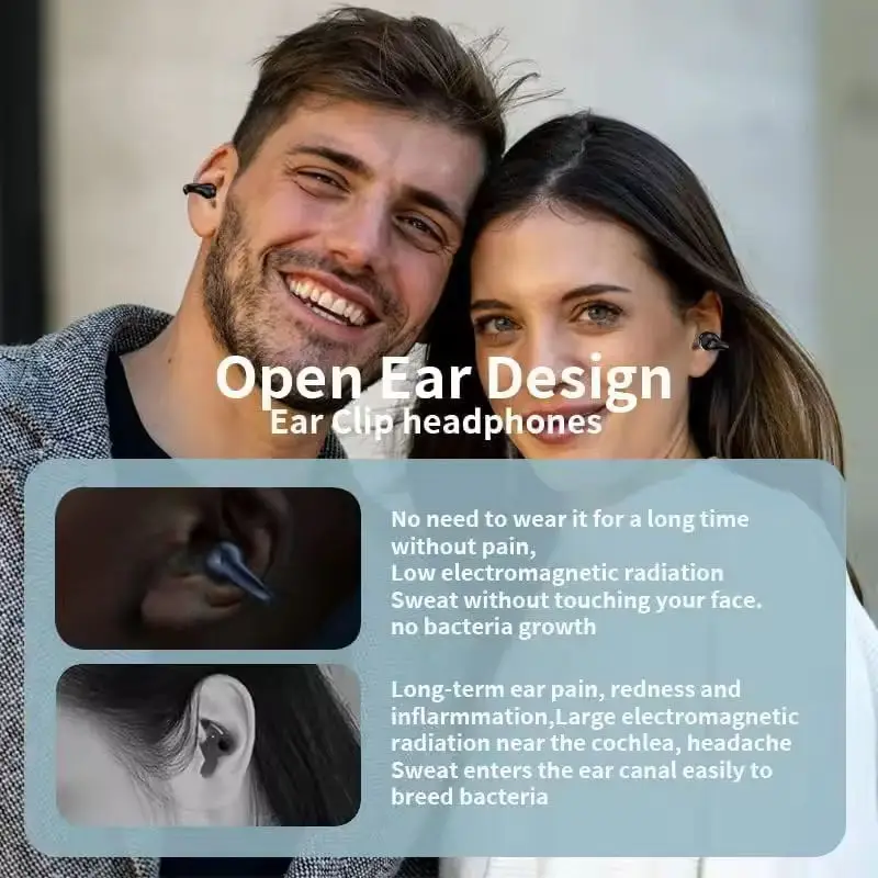 OEM HiFi Stereo Ear Clip Earbuds TWS Bone Conduction Noise Cancelling ANC Sports Wireless Headphones