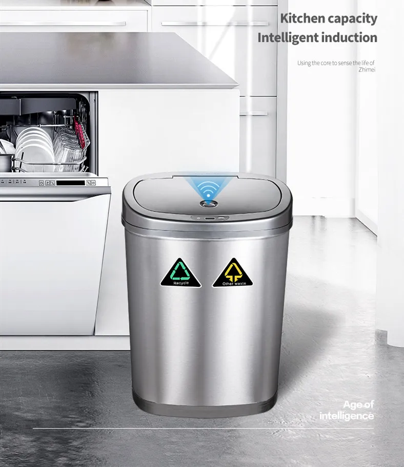 smart touchless household stainless steel recycle trash bin with