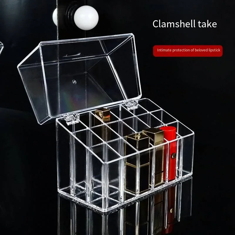 Lipstick holder storage box Clear dust proof division lipstick lip glaze dresser shelf 18 lattice with lid factory