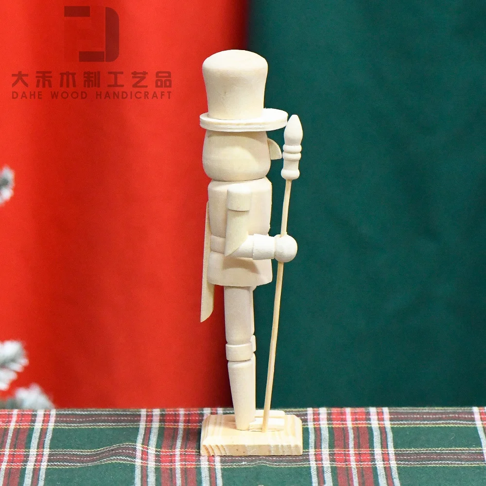 Wholesale Unfinished Wooden Nutcracker Soldiers Custom Walnut Soldier with Brushes and Paints for DIY Crafts Decoration Gift