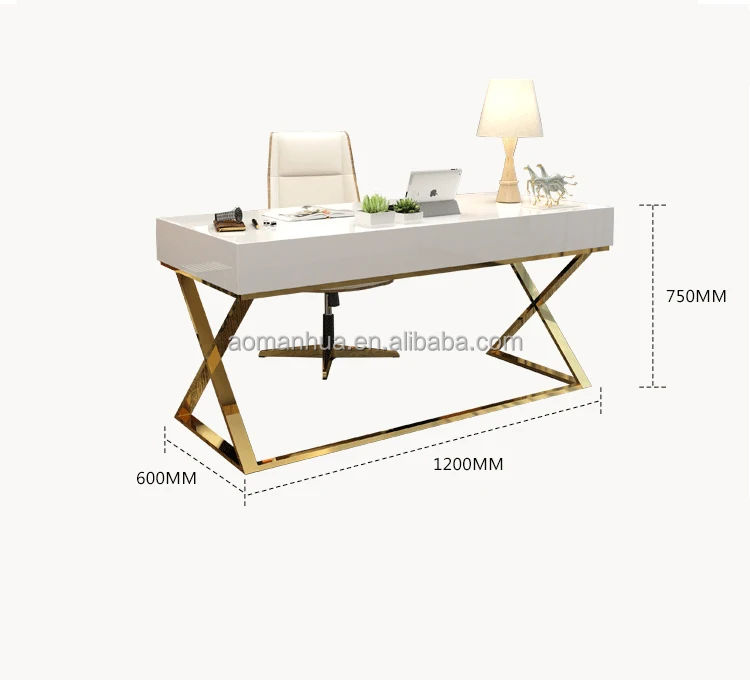 Nordic Glossy Reading Table Bedroom Computer Desk Stainless Steel Legs Home Furniture