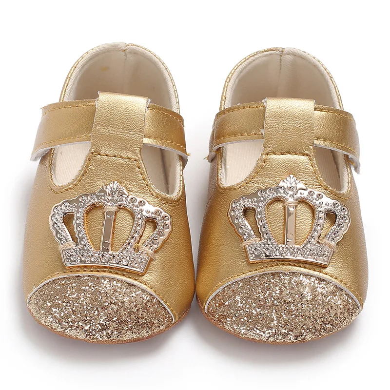 High quality crown bling design PU leather baby shoes for girls