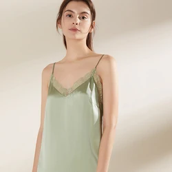 100% Pure Silk Nightgown Pyjama Summer Lace Sexy Women Sleepwear Bridal Nightgown NO 1
