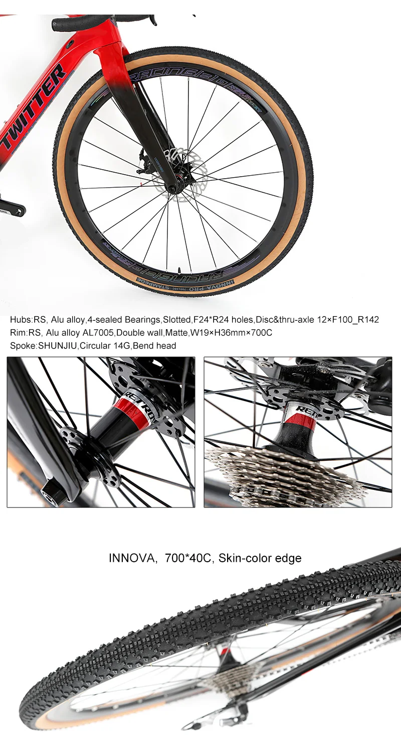 Twitter Gravel Bike Carbon Fiber 700*40c Gravel Road Bike With Rs