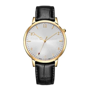 High Quality Stainless Steel Quartz Luxury Fashion Watch Genuine Leather Strap Men Custom Logo 5BAR Water Resistant