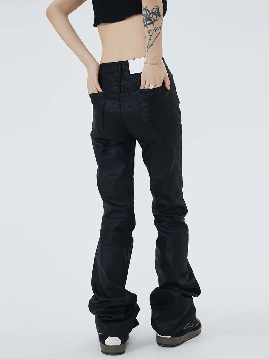 Custom Skinny Slim Stacked Waxed Coated Flared Pants Denim Pants Denim Jeans Femmes Women's Pants Women Jeans