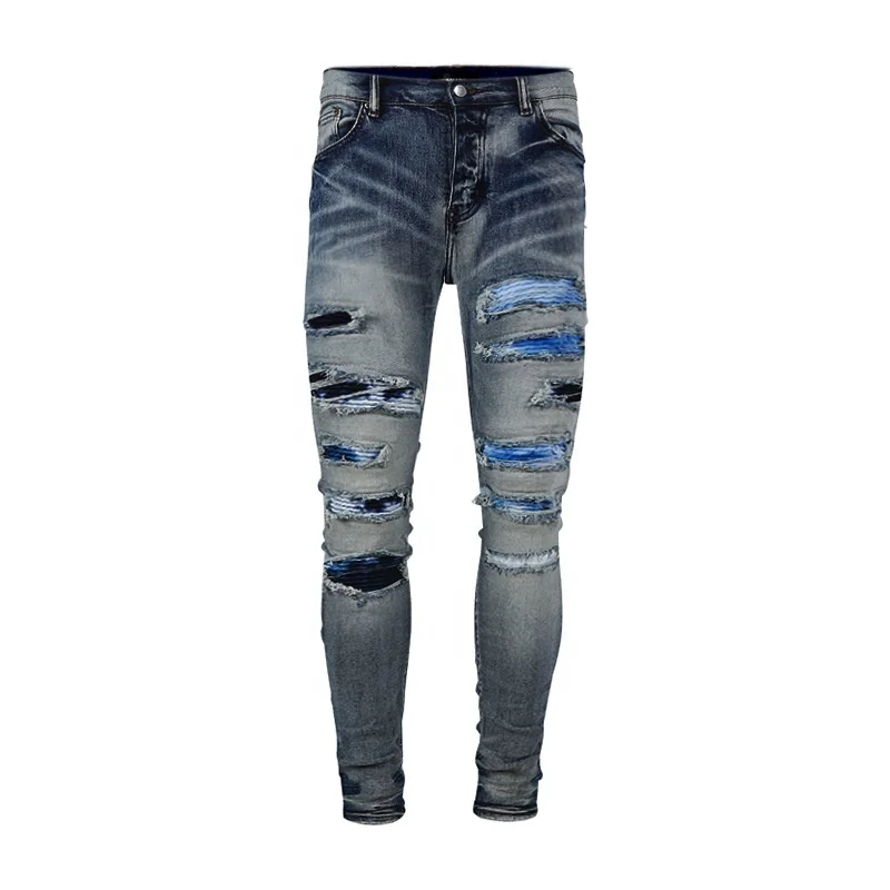 Gingtto New Style Bulk Wholesale China Pants Men Blue Ripped Private Label  Jeans