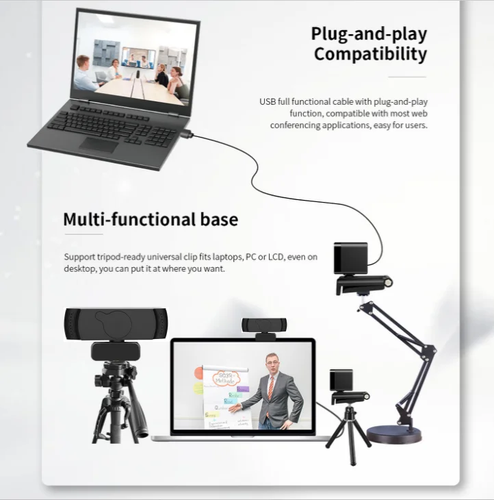 Rotatable UHD Web Cam 1080P Computer PC Web Camera 30FPS 1080P USB2.0 Webcam for Pc Computer Video Conference School