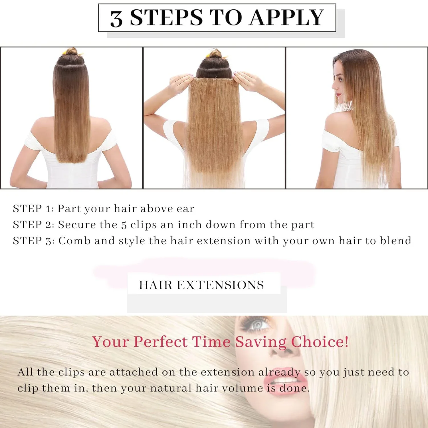 Ett stycke klipp-i-hårförlängningar äkta hår 3/4 helhuvudformad väft tjockare hår 120g rakt för salong hög kvalitet #4_voghion.com