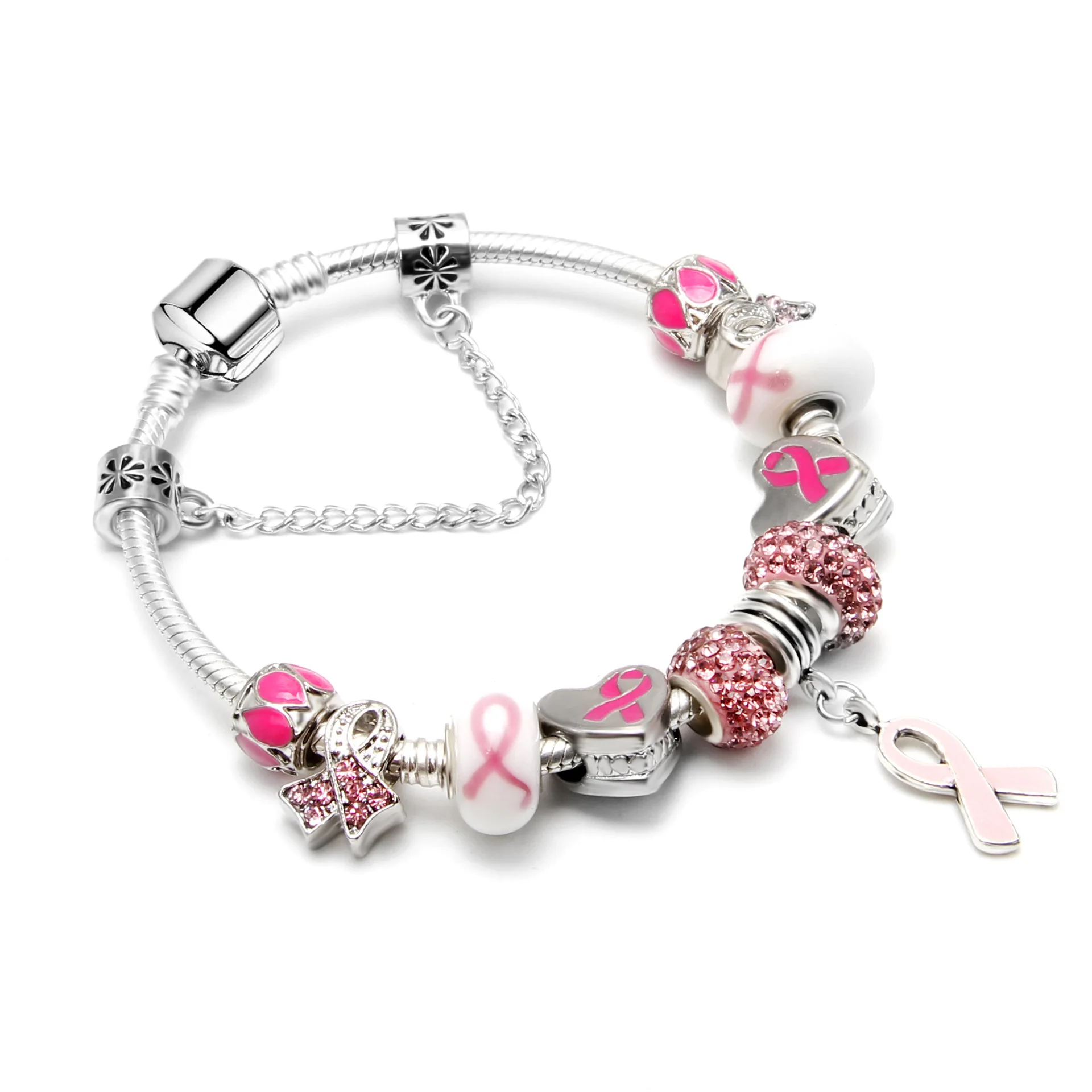 Breast Cancer Awareness stunning 21 cm Charm bracelet