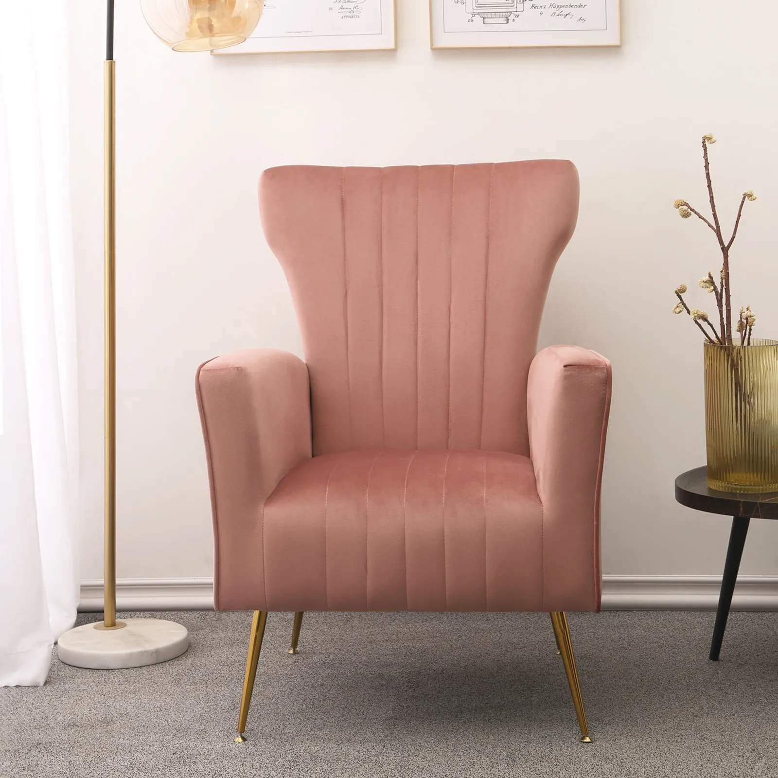 Merry Luxury Simple Lazy Sofa Nordic One Seat Metal Legs Velvet Fabric Accent Chair Living Room Sofa Chair details