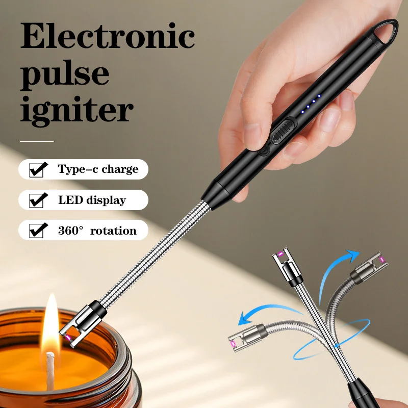 Popular 360 Degree Rotating Arc Lighter USB Rechargeable Cycle Long Handle Windproof Outdoor BBQ Candle Kitchen Lighter