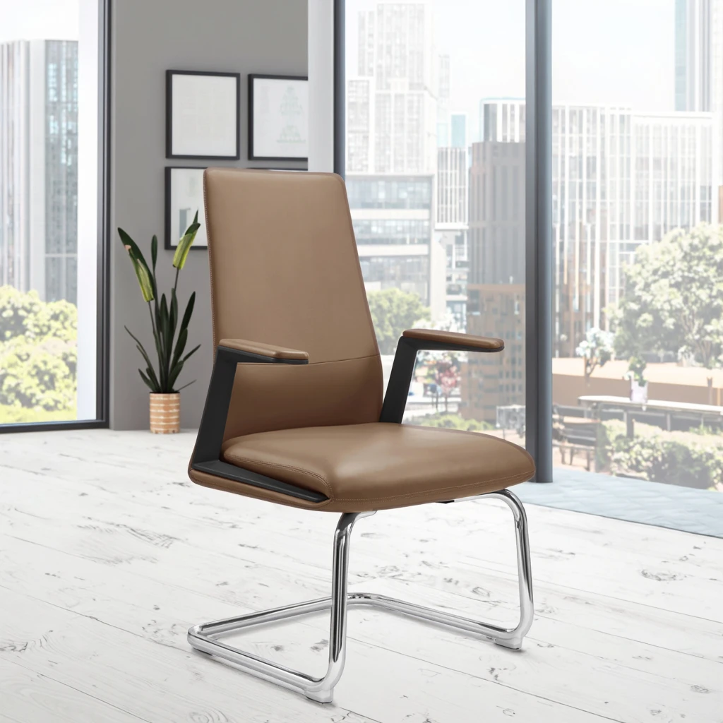 Arc Base Reception Chair PA+30%GF Plastic Supports Waterproof PU Leather Conference Room Furnishing 6