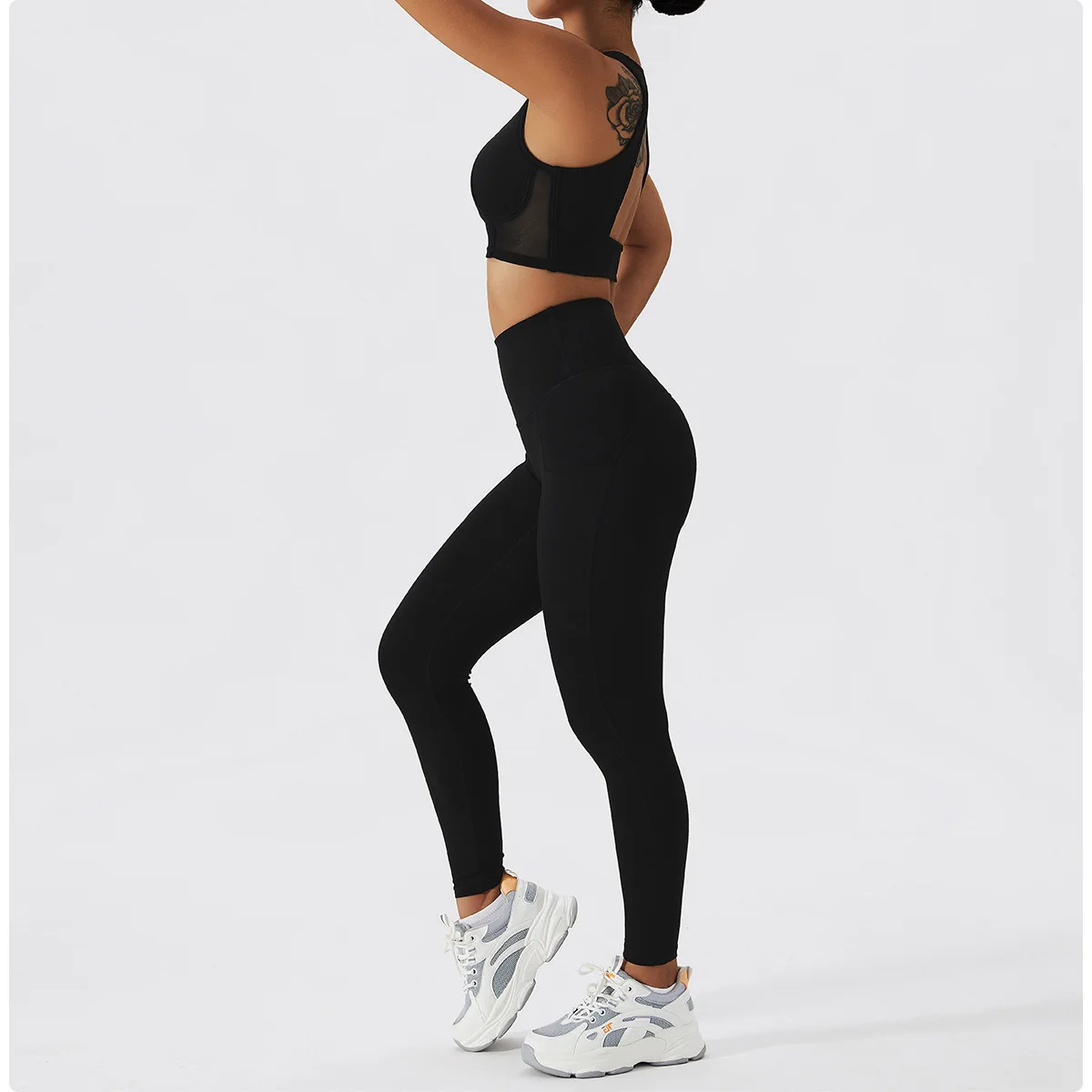 Hot 3 Pcs Sports Bra+long Sleeve Top+gym Leggings Fitness Yoga Set