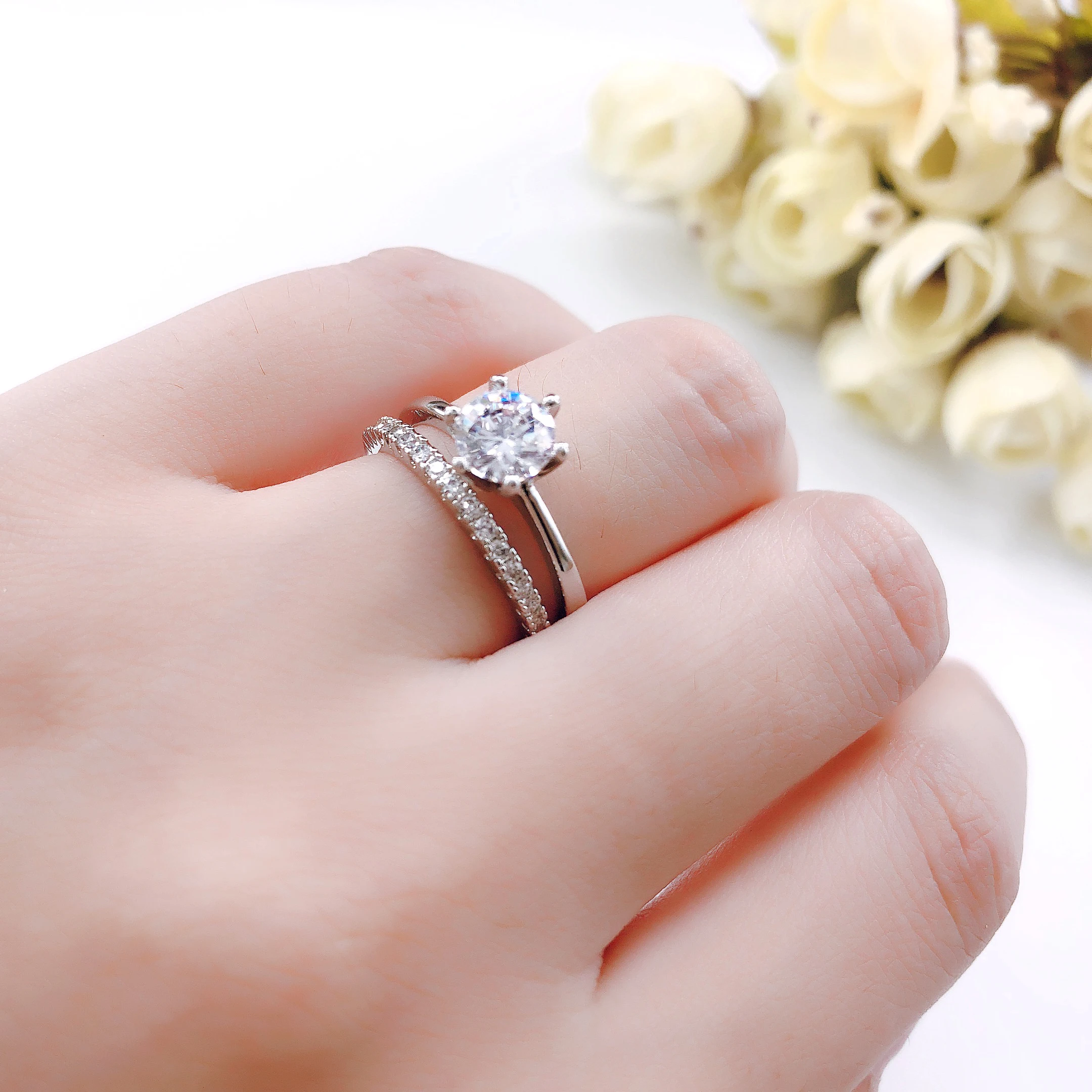 Bague de mariage en or blanc, zircons plaqué or 18 carats, mariée