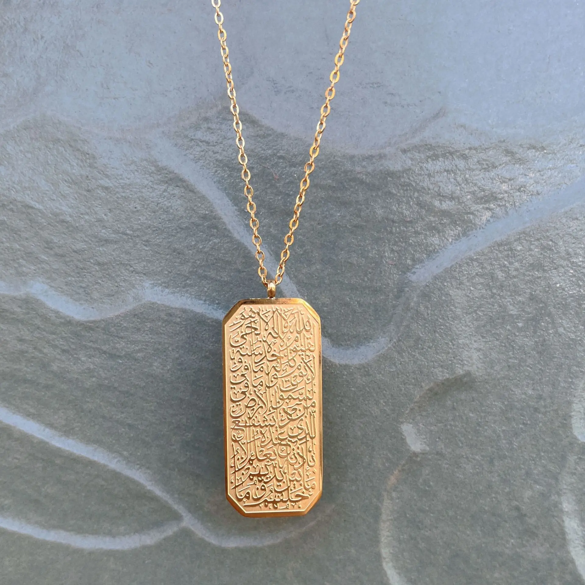 Degli uomini In Acciaio Inox Tondo Musulmano Shahada Islam Allah Pendente Della Collana con Catena Box Oro Argento di Colore