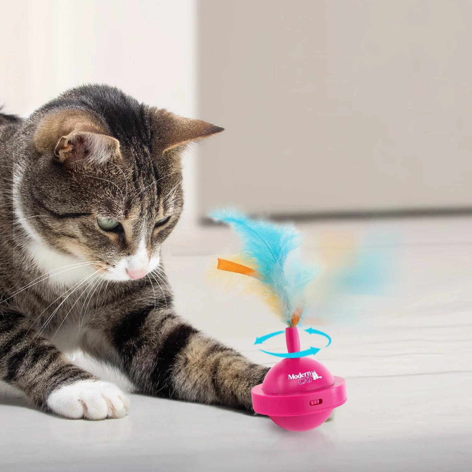 AFP New Arrival Smart Interactive Cat Rolling Toy Spining Cat Teaser Toy  USB Rechargeable Auto Cat Chase Feather Spinner Toy