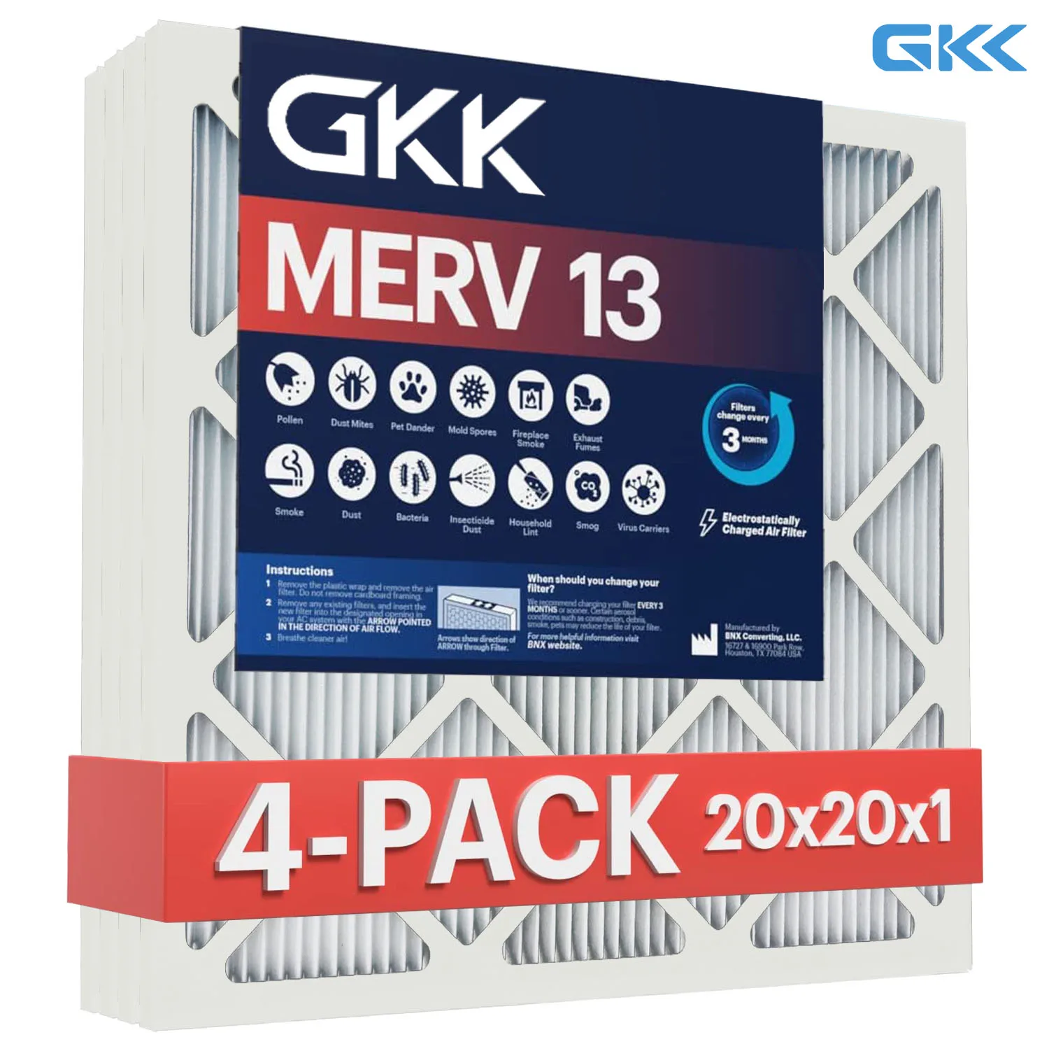 Air Filter 20x20x1 Merv 13 (4pack) Air Conditioner Filters For