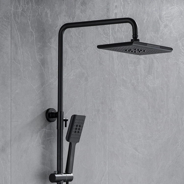 Conjunto de sistema de cabezal de ducha tipo lluvia para baño expuesto montado en la pared, color negro mate, latón
