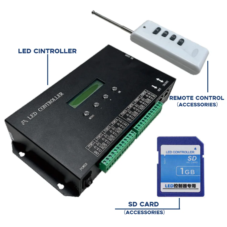 product top sales 8 channel rgb ic pixel dmx sd card constant voltage h807sa led controller for led strips-8