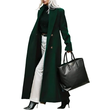 The new fashionable high-end temperament green long style in autumn and winter is a double-sided woolen coat