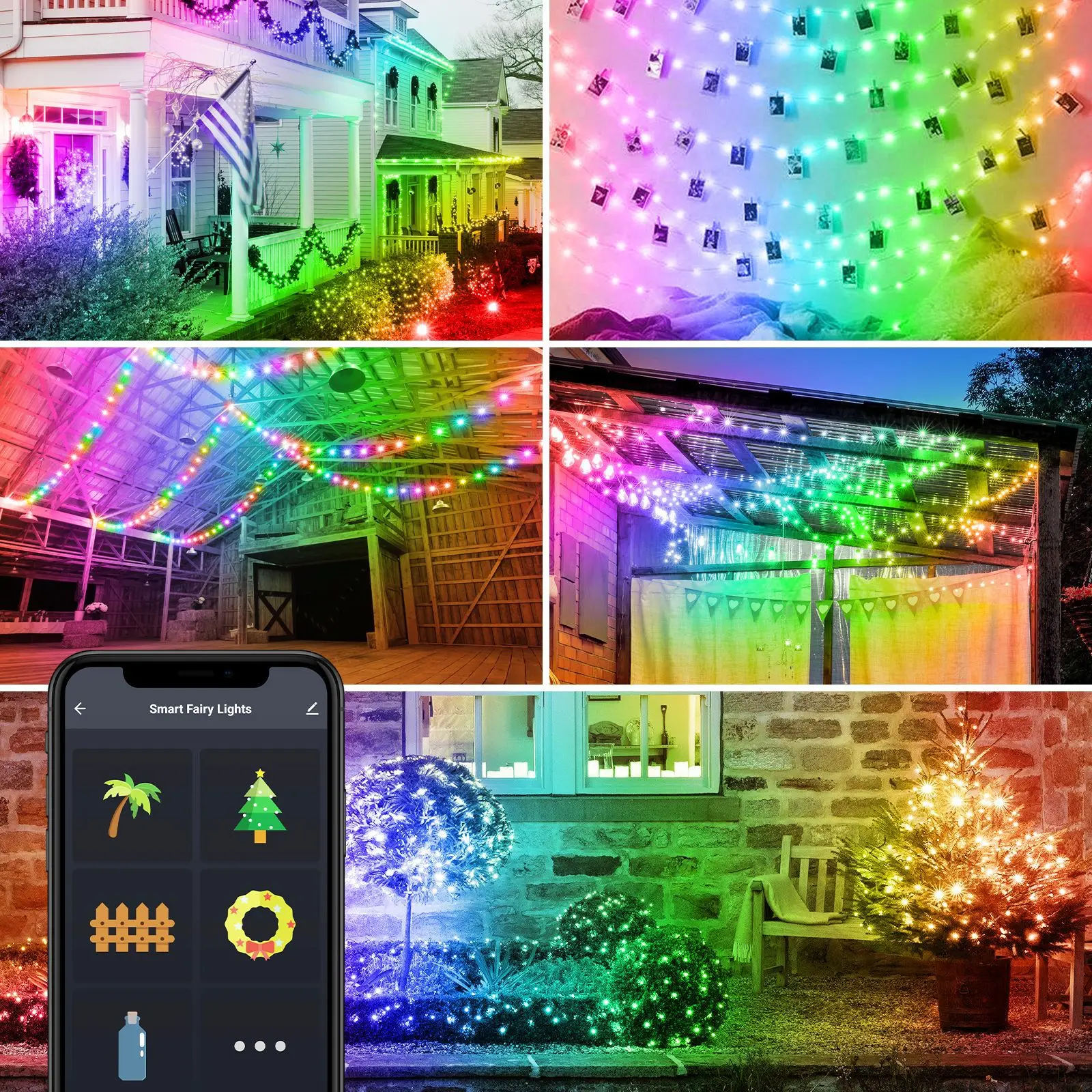 APP Controlled Christmas Lights, Bluetooth USB Smart Outdoor String Lights  with Remote, Plug in Music Sync Colour Changing Fairy Lights for Garden,  Fence, Bedroom(10m) 