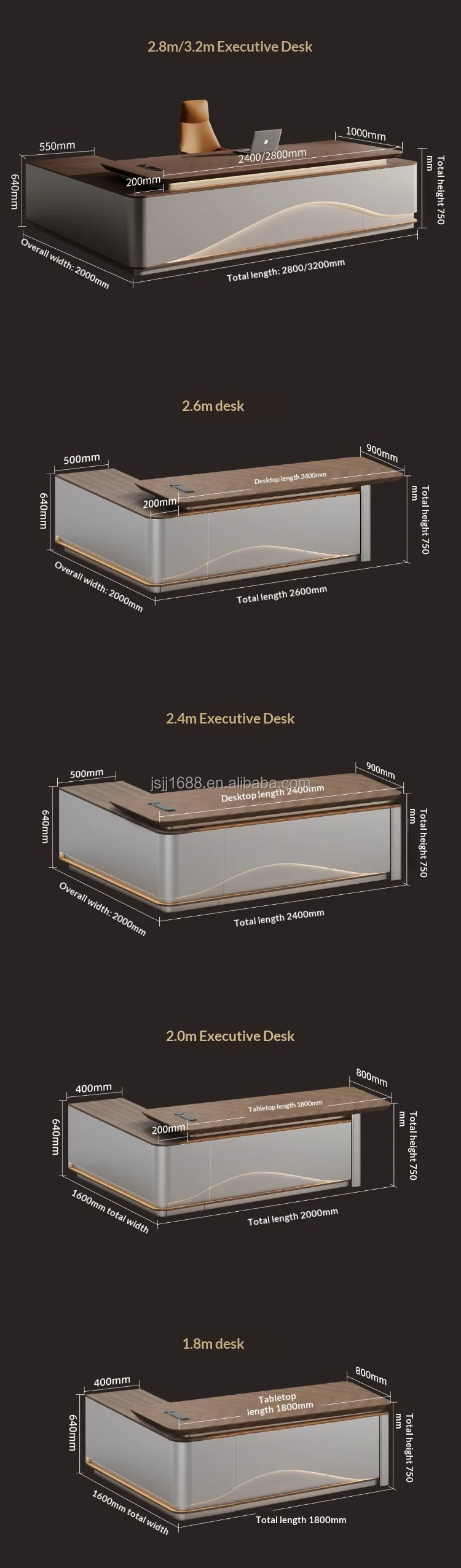 Italian Style Office Furniture LED Functional High-end Luxury Boss Desk Lightweight Luxury CEO Office Desk Desk