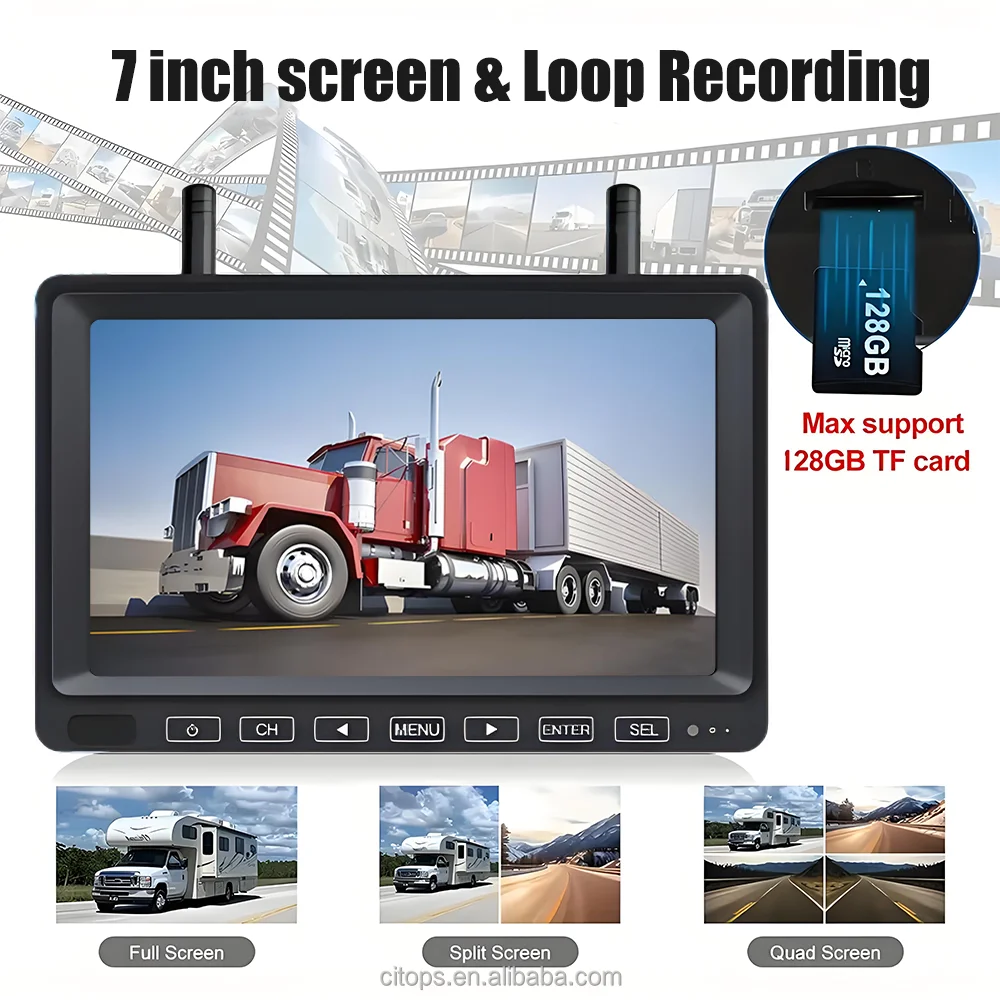 product 7 inch hd split screen wireless backup camera with magnetic ip68 waterproof housing 128gb tf card and 10000mah battery-7