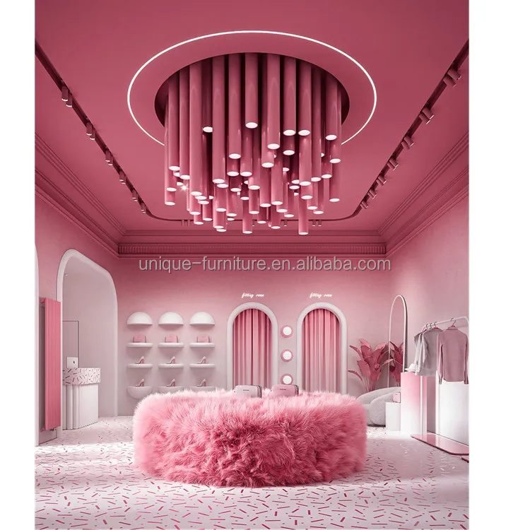 Pink Color Decoration Clothing Shop Furniture Modern Shoe Display Rack Bag  Store Fixture Decoration Retail T-shirt Cabinet