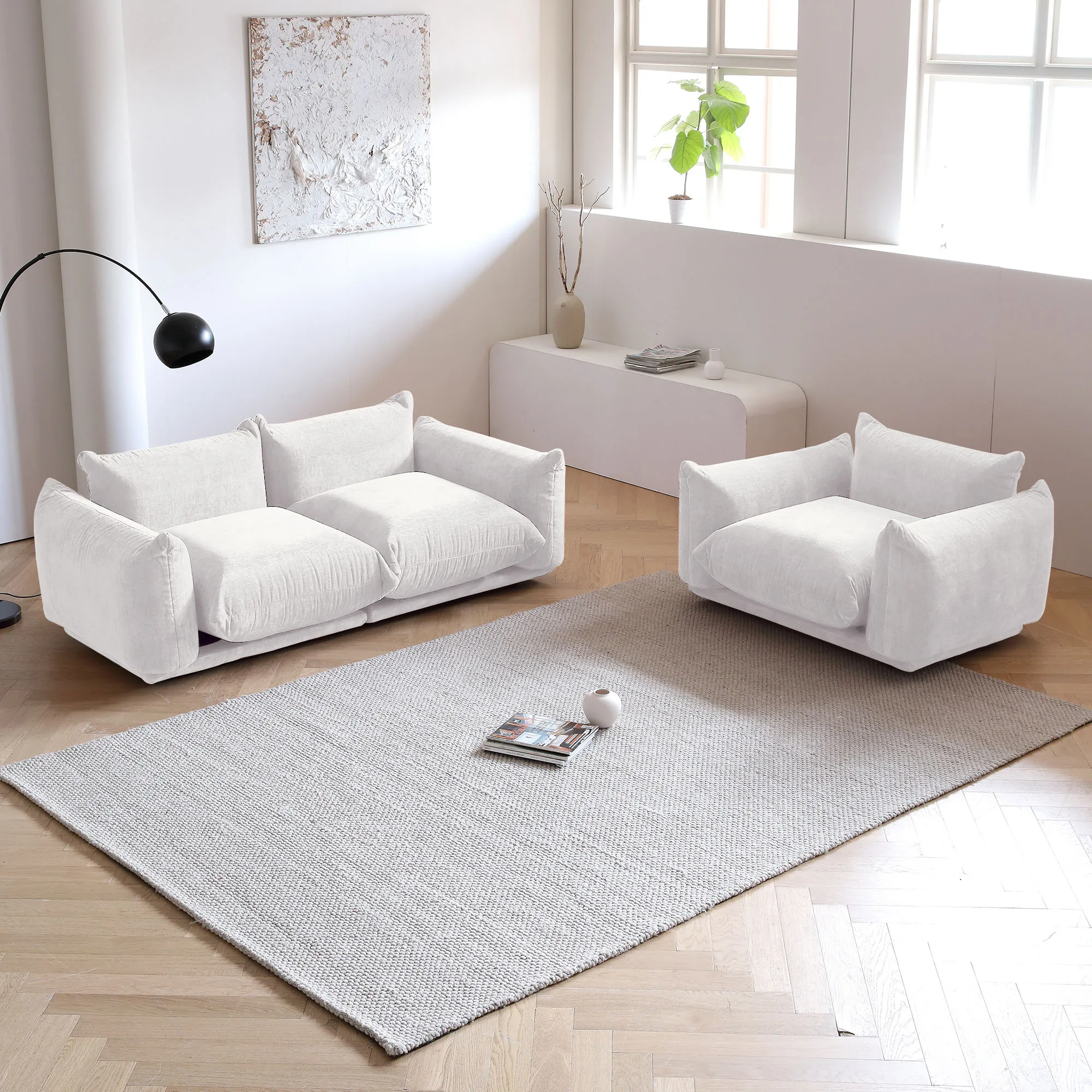 Atunus Living Room Furniture White Convertible Sofa Modular Sectional