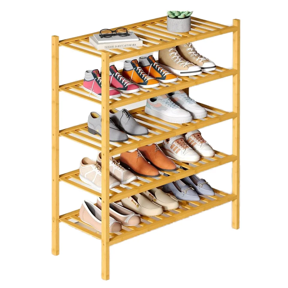Modern Bamboo Shoe Rack 5 Tier Stackable Free Standing Multifunction Shoe Organizer Storage Shelf Entryway Front Door
