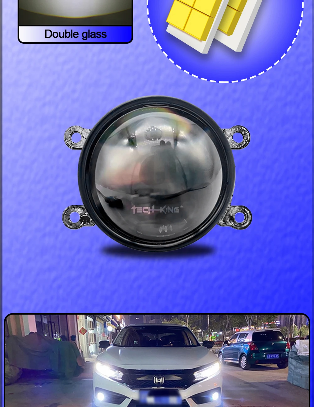 TECH-KING 3 inch 12V 45W/50W 6000K Car Bi LED Projector Lens Fog Light For Toyota Camry Corolla Prius Universal kit Fog lamp