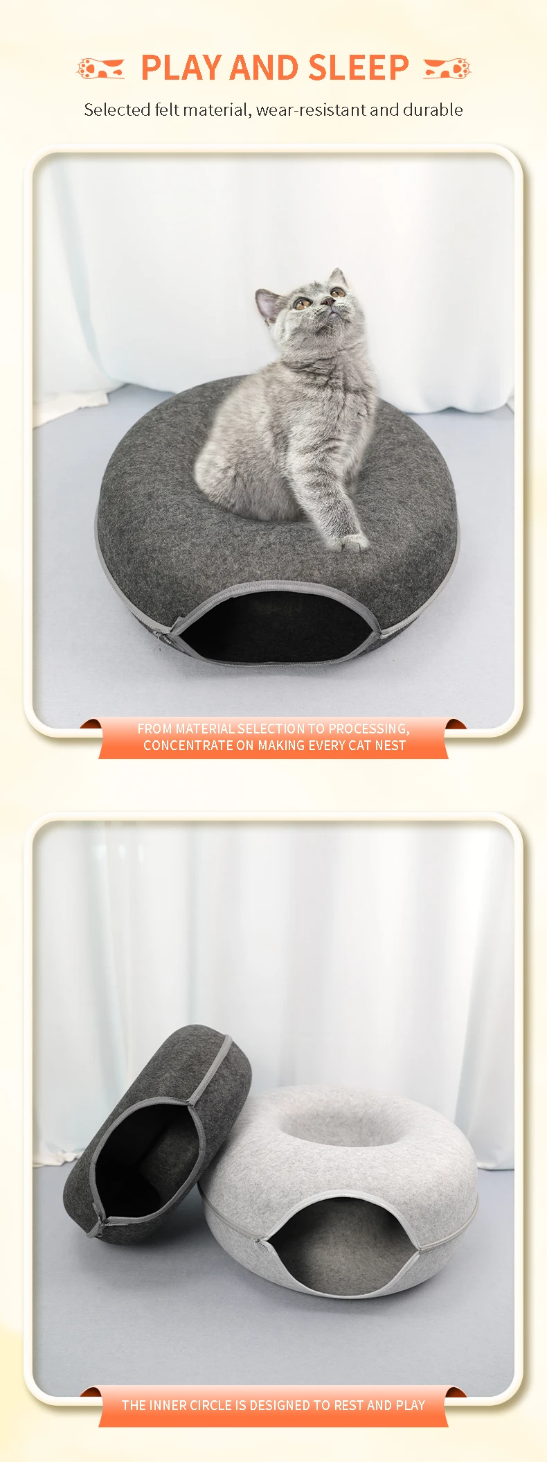 New Large Semienclosed Cat Nest Tunnel Cave Beds Nest Donut Cat Tunnel