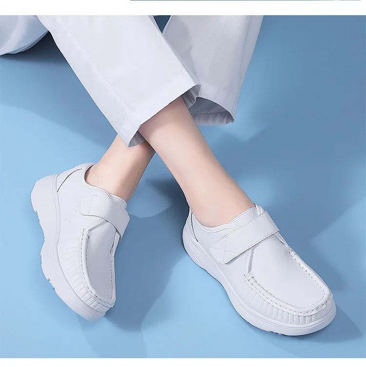 Comfortable Genuine Leather Nurse Shoes with Soft Soles and Breathable Velcro Fastening for Hospital&Home&Private Clinic