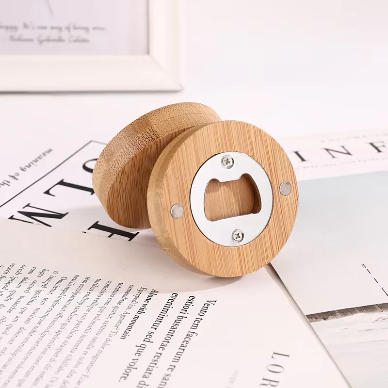 Custom Logo Printed Diy Spirit Level Round Bamboo Magnetic Wood Blank Wooden Magnets Custom Bottle Opener With Magnet