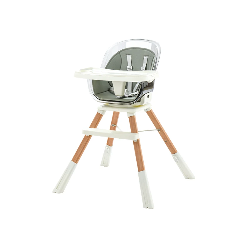 Good Quality 360 Degree Spin Plastic Baby Dining Highchair Portable kids High Chair Transparent Seat With Wooden Leg