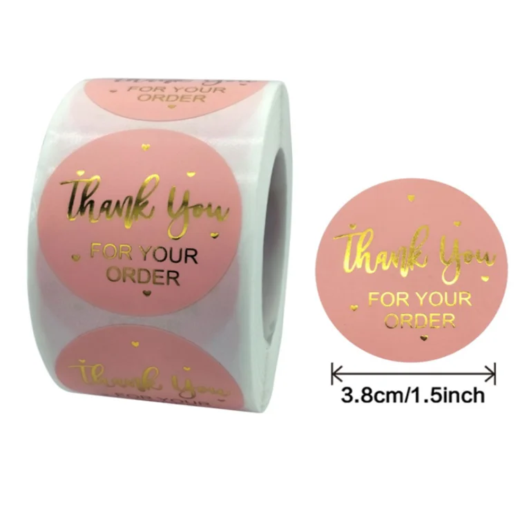 Custom Thank You Stickers Labels 1.5 Inch Bronzing Pink Thank You Stickers for Your Small Business