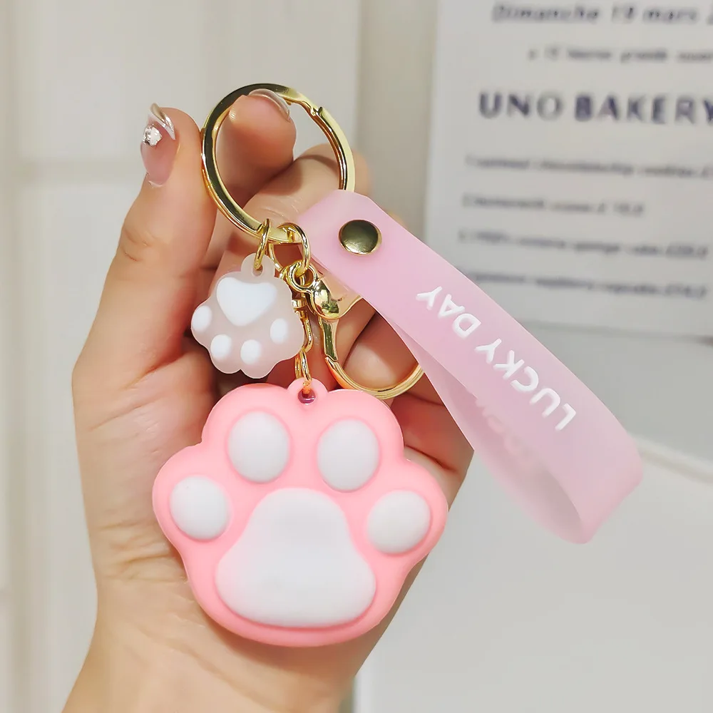 Hot-Selling Cat Paw Keychain Bag Backpack Pendant Cute Silicone Dog Cat Paw  Keyring Gift