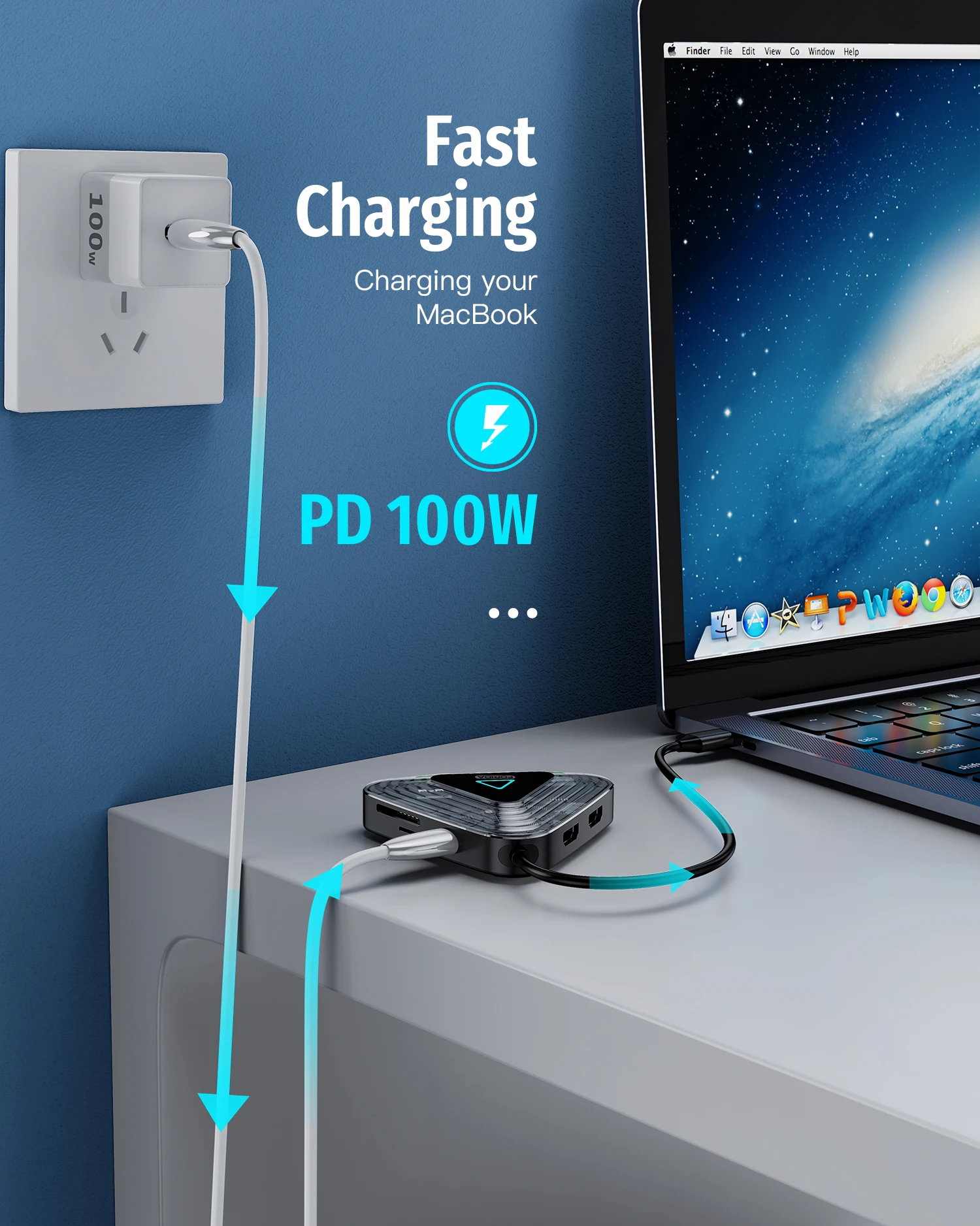 Triangle Shape USB C to 4K Dual HDRMI Hub With Ethernet,2 Port USB3.0, SD TF Card Reader PD 100W for Macbook Pro and Samsung S9