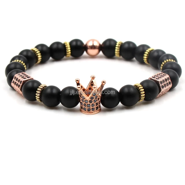 Micro-inlaid zircon crown matte frosted stone bracelet, crystal therapeutic bead bracelet, semi-precious stone handicraft gifts.