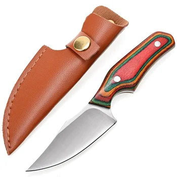 Portable Stainless Steel Fruit Barbecue Mongolian Pocket Knife Exquisite Colored Wood Small Straight Utility Outdoor Knife