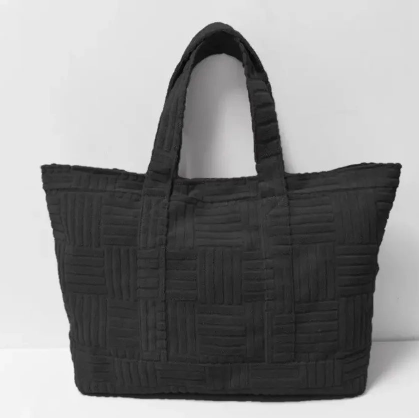 Customizable Large Personalized Initial Terry Beach Tote Bag for Women Monogrammed Shopping with Open Closure and Cotton Lining