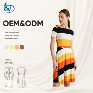 OEM Accepted High Waist Half Sleeve Collar Custom Maxi Woven Long Dress Retro for Women